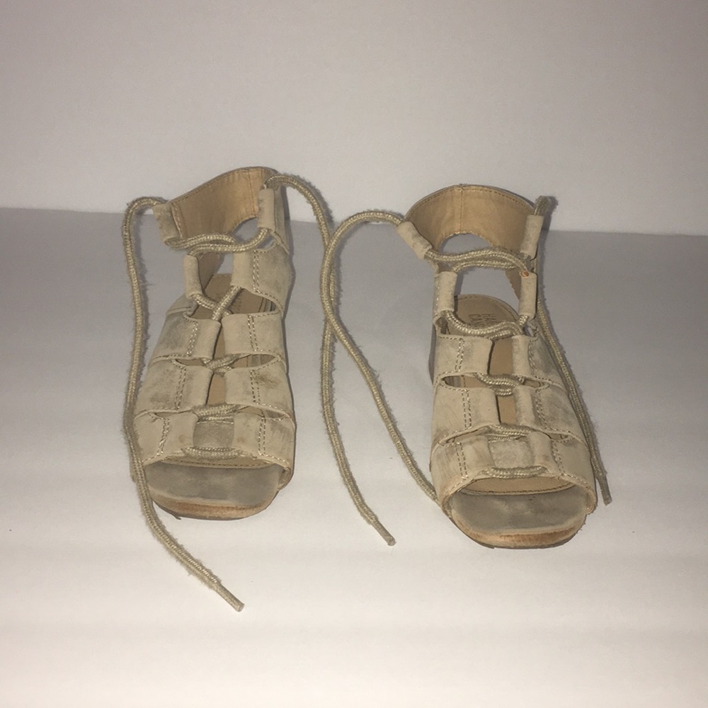 Tan lace up sandal heels